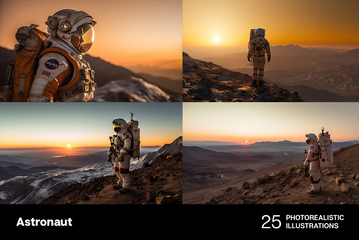 Astronaut in space. 25 photorealistic illustrations Astronaut in space. 25 photorealistic illustrations