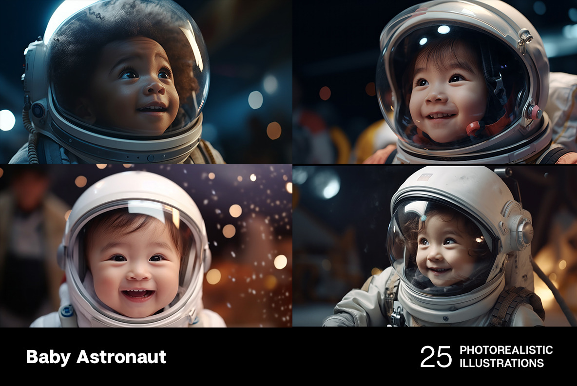 Baby Astronaut. 25 photorealistic illustrations