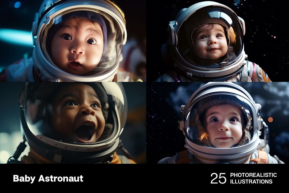 Baby Astronaut. 25 photorealistic illustrations