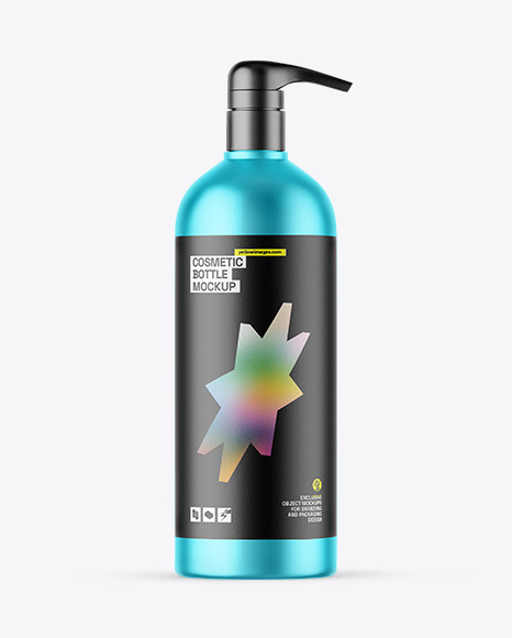 Matte Metallic Cosmetic Bottle With Pump Mockup - Matte+lotion