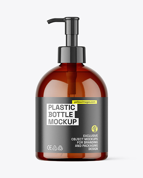 Amber Plastic Bottle w Pump Mockup - Premium+Psd+Amber+Plastic+Bottle+With+Pump+Mockup