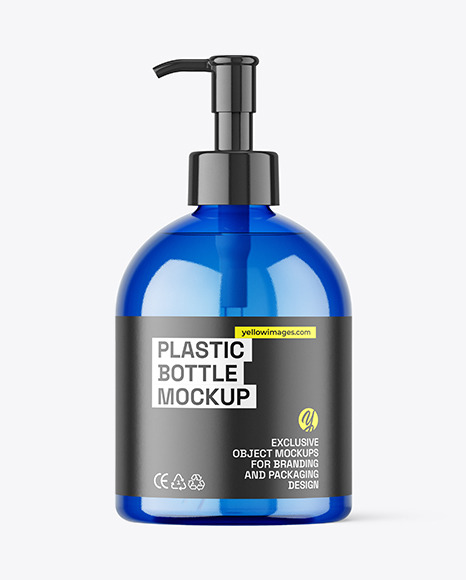 Blue Plastic Bottle w Pump Mockup - Cosmetic+bottle+with+pump+mockup+/+blue+-+Smarty+Mockups