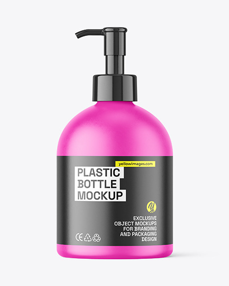 Matte Plastic Bottle w Pump Mockup - Matte+Cosmetic+Bottle+With+Pump+Mockup+Half+Side+View+In+Bottle