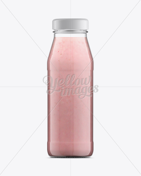 Glass Bottle W/ Strawberry Yogurt Mockup