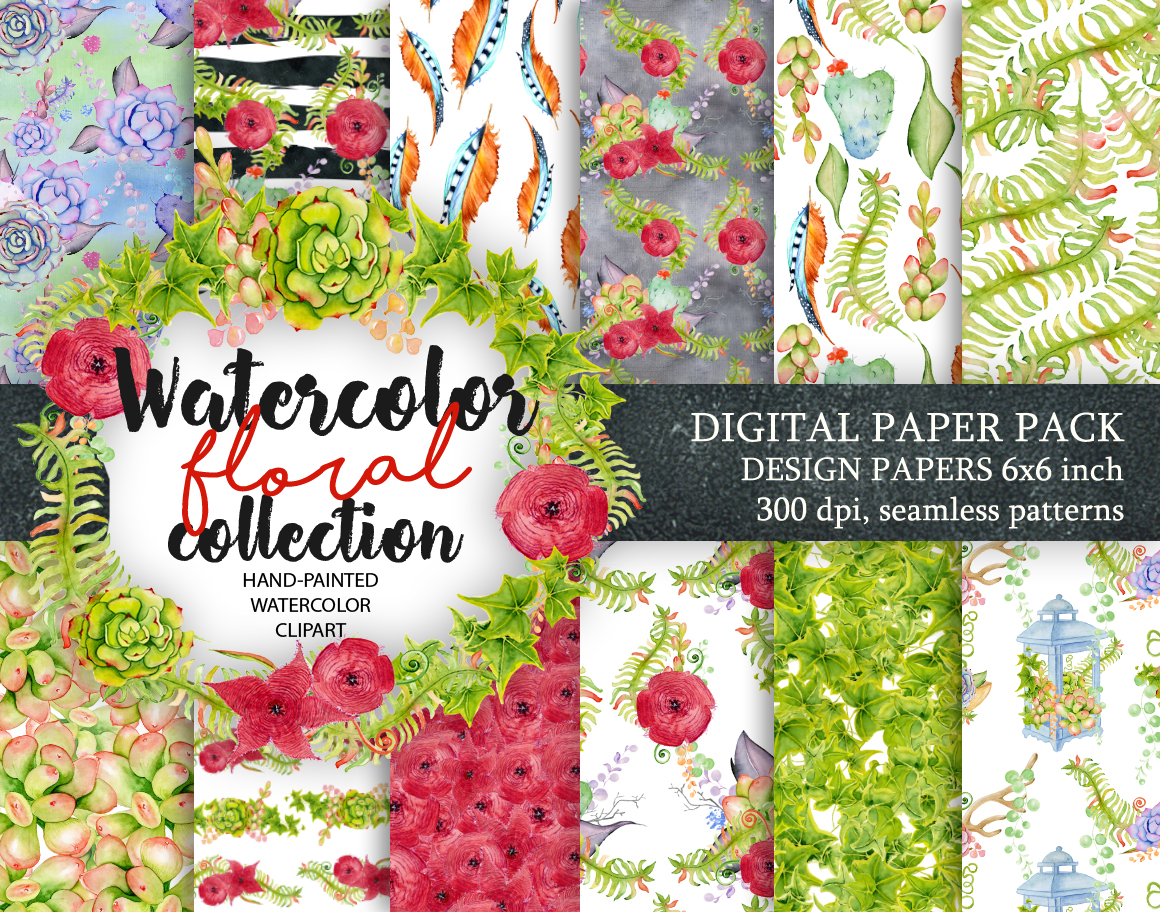 Watercolor Digital floral Pattern