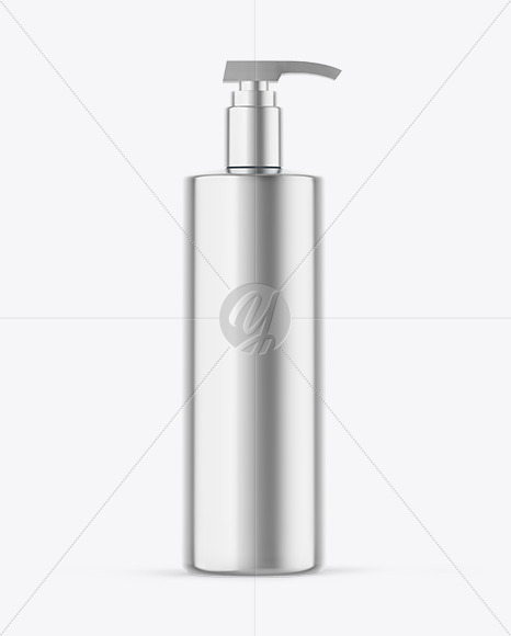 Metallic Cosmetic Bottle With Pump Mockup