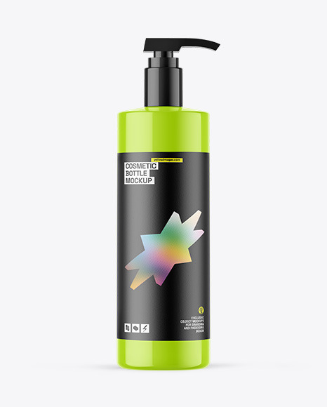 Glossy Cosmetic Bottle With Pump Mockup Glossy Cosmetic Bottle With Pump Mockup