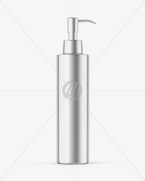 Metallic Cosmetic Bottle With Pump Mockup