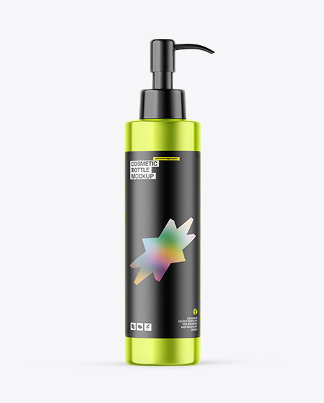 Metallic Cosmetic Bottle With Pump Mockup