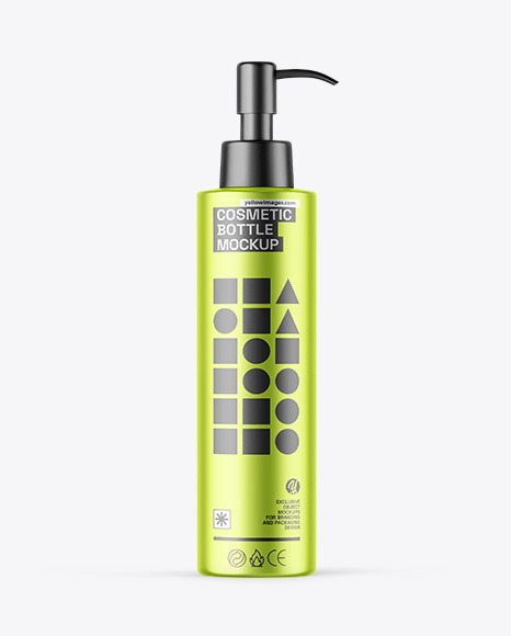 Matte Metallic Cosmetic Bottle With Pump Mockup - Shampoo bottle mockup