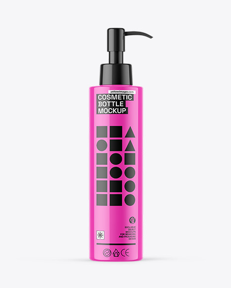 Glossy Cosmetic Bottle With Pump Mockup