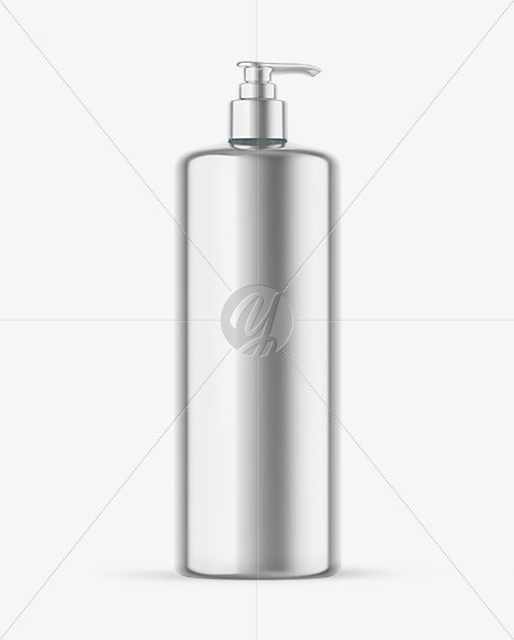 Metallic Cosmetic Bottle With Pump Mockup