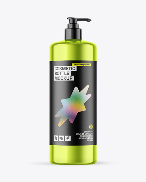 Metallic Cosmetic Bottle With Pump Mockup