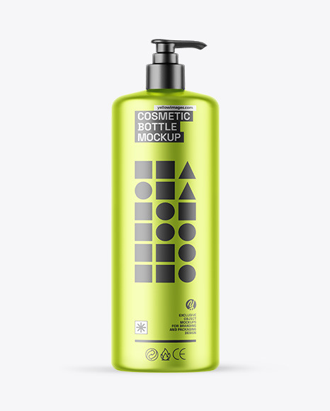Matte Metallic Cosmetic Bottle With Pump Mockup - Shampoo bottle mockup