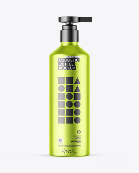 Matte Metallic Cosmetic Bottle With Pump Mockup - Cosmetic+Metallic+Bottle+Mockup+In+Bottle+Mockups+On+Yellow+Images