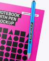 Glossy Notepad with Pen Mockup