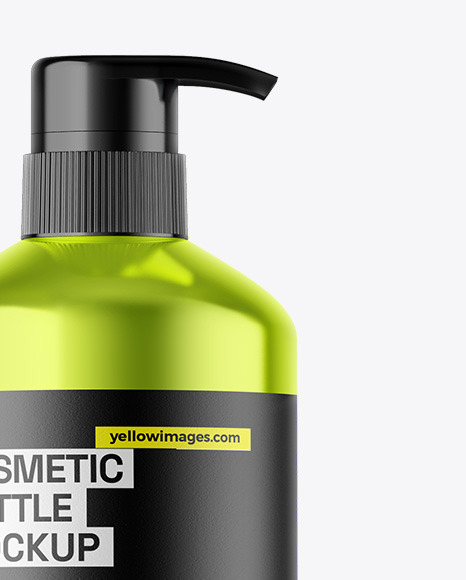 Metallic Cosmetic Bottle With Pump Mockup