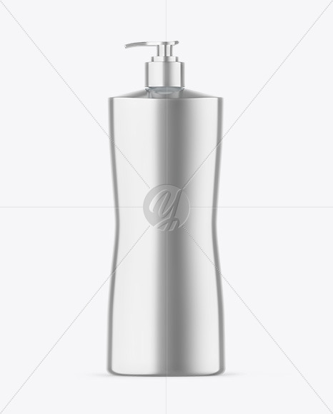 Metallic Cosmetic Bottle With Pump Mockup