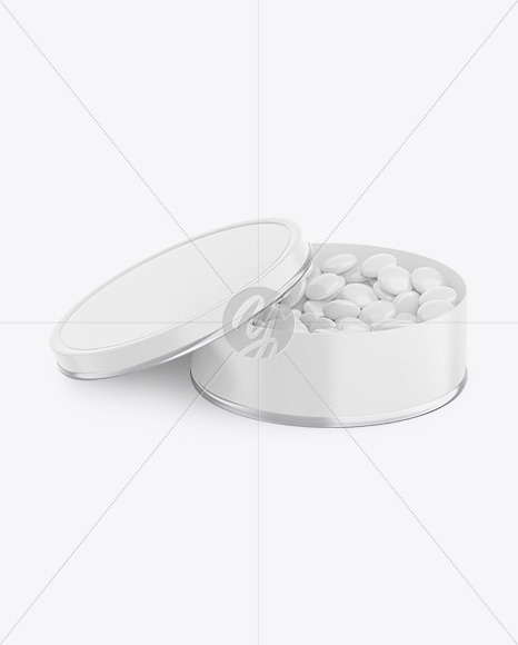 Round Tin Can with Dragee Mockup