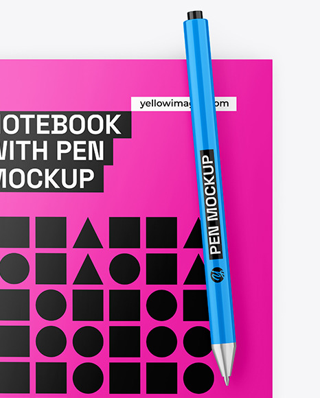 Glossy Notepad with Pen Mockup