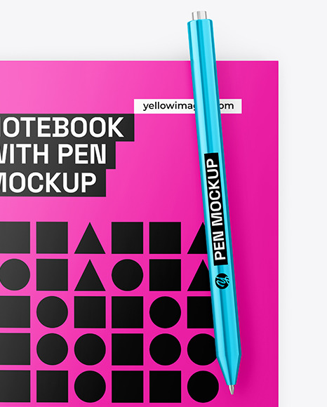 Glossy Notepad with Pen Mockup