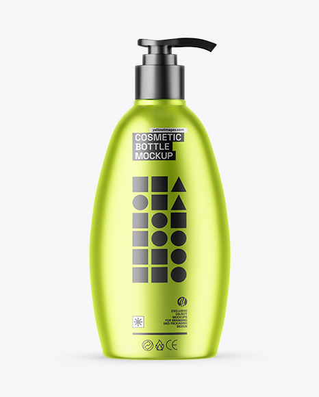Matte Metallic Cosmetic Bottle With Pump Mockup - Cosmetic gel