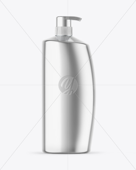 Metallic Cosmetic Bottle With Pump Mockup