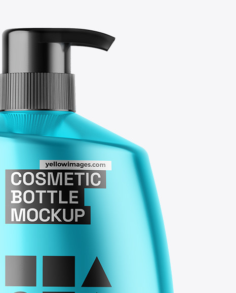 Metallic Cosmetic Bottle With Pump Mockup