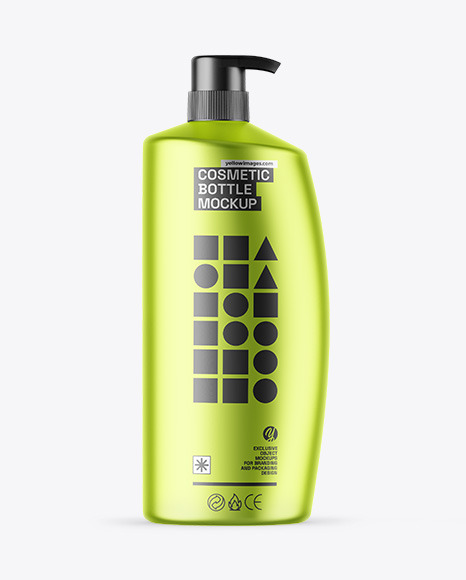 Matte Metallic Cosmetic Bottle With Pump Mockup - Cosmetic gel