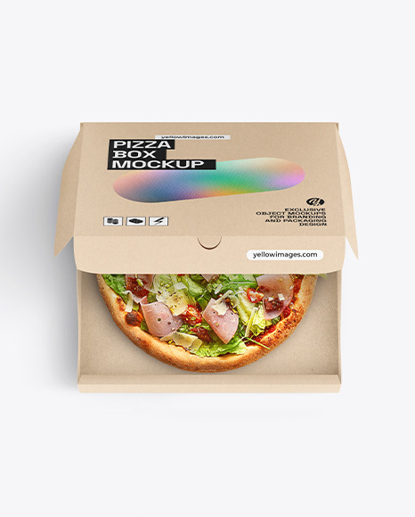 Half Open Kraft Box With Pizza Mockup