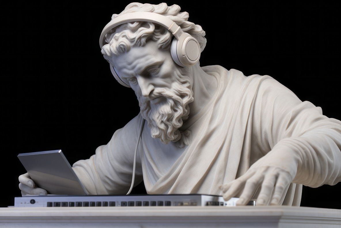 Antique marble sculpture of a DJ