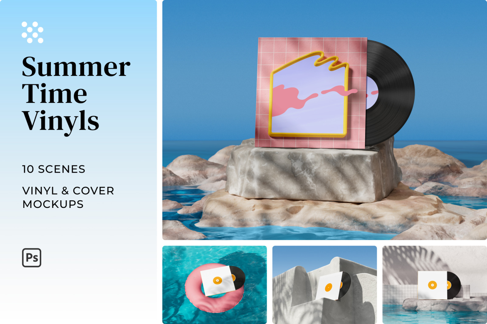10 Playful Vinyl Record Mockups 10 Playful Vinyl Record Mockups