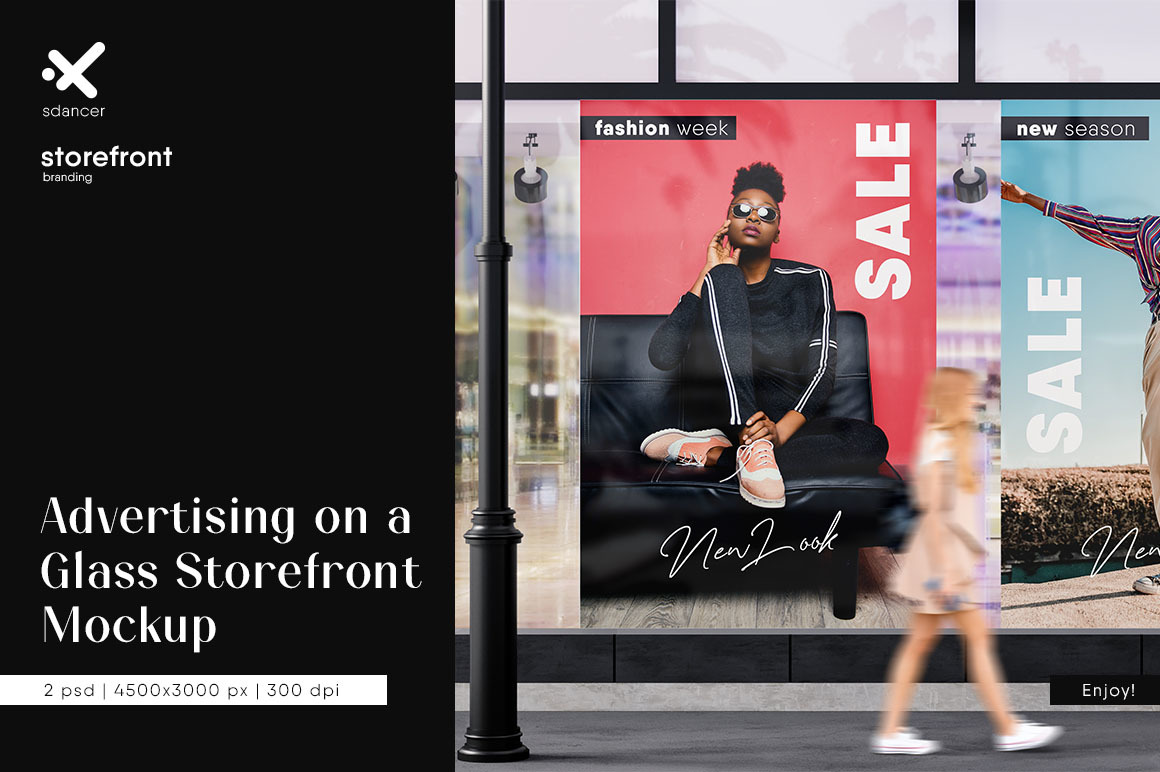 Advertising on a Glass Storefront Mockup