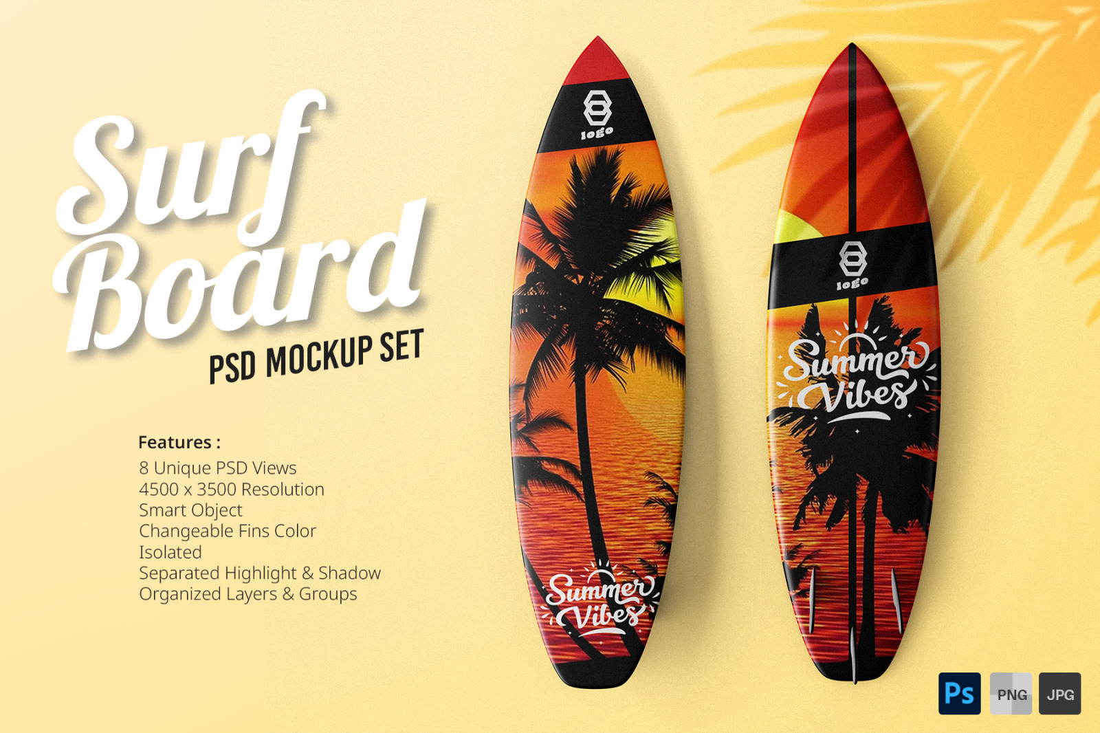 Surfboard PSD Mockup Set - 8 PSD