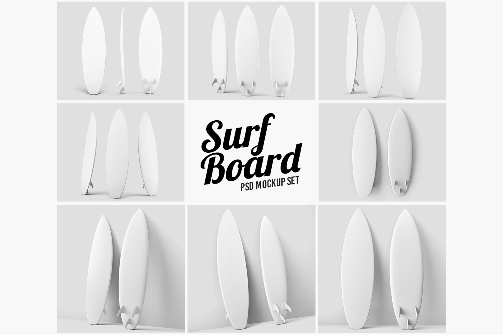 Surfboard PSD Mockup Set - 8 PSD Surfboard PSD Mockup Set - 8 PSD