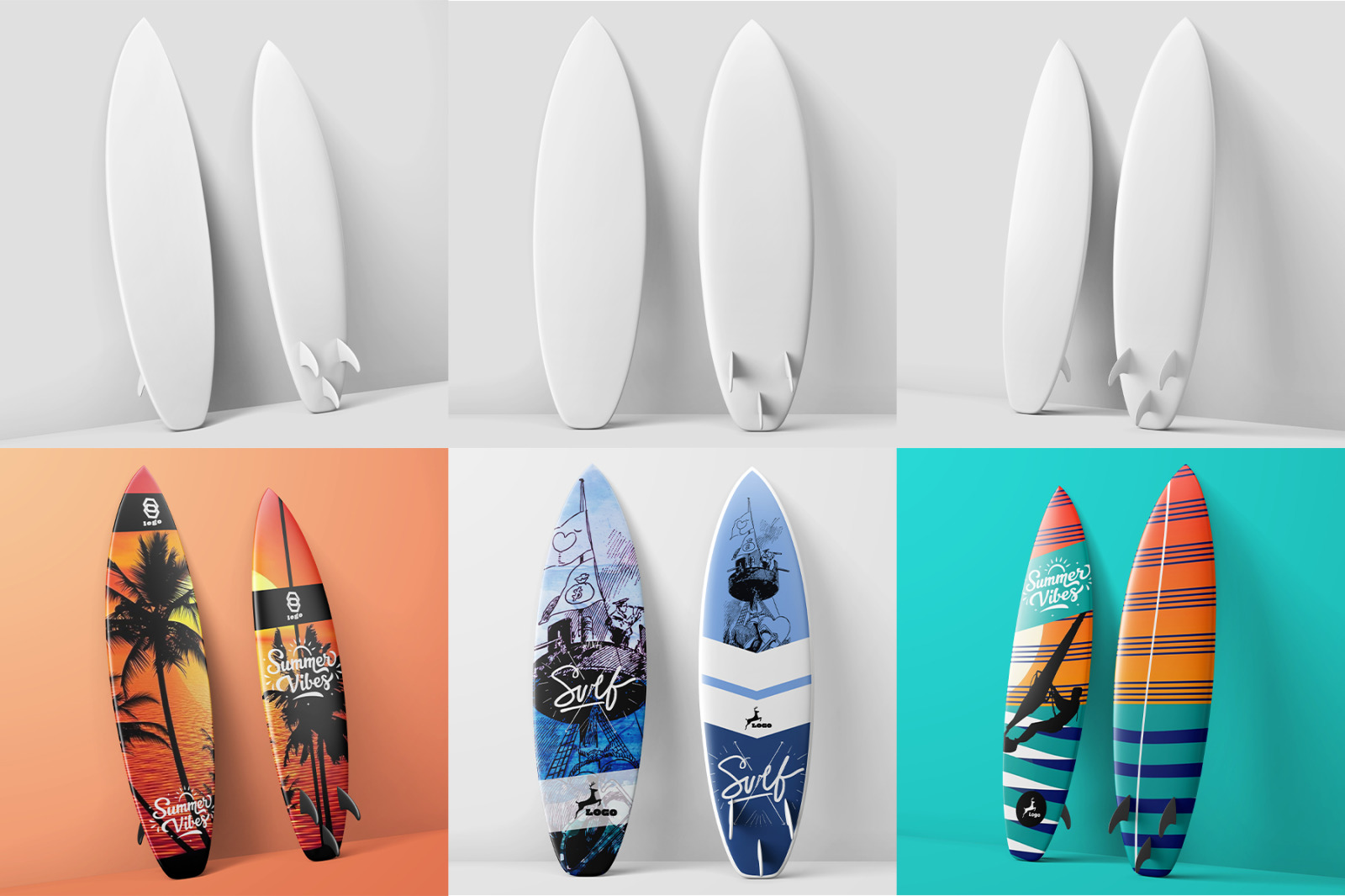 Surfboard PSD Mockup Set - 8 PSD Surfboard PSD Mockup Set - 8 PSD