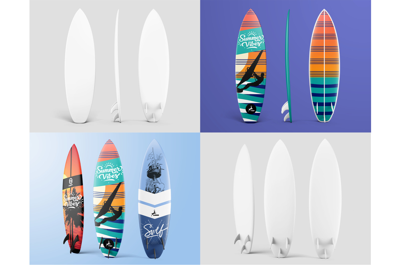 Surfboard PSD Mockup Set - 8 PSD Surfboard PSD Mockup Set - 8 PSD