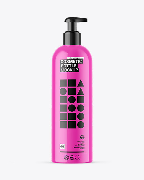 Glossy Cosmetic Bottle With Pump Mockup