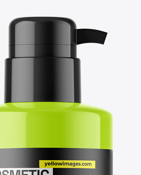 Glossy Cosmetic Bottle With Pump Mockup Glossy Cosmetic Bottle With Pump Mockup