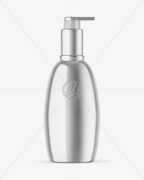 Metallic Cosmetic Bottle With Pump Mockup