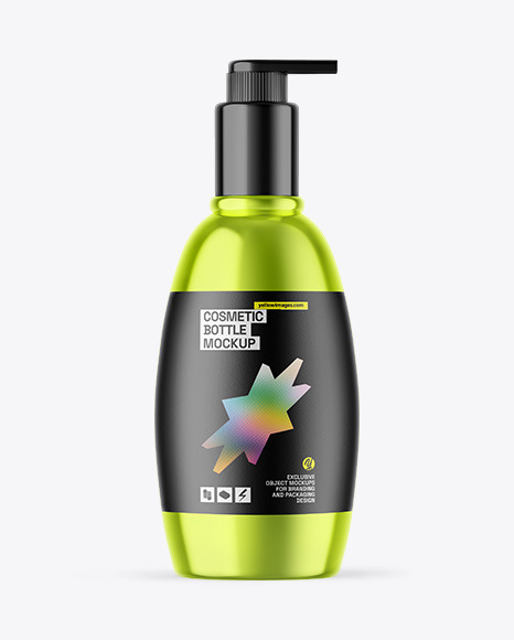 Metallic Cosmetic Bottle With Pump Mockup