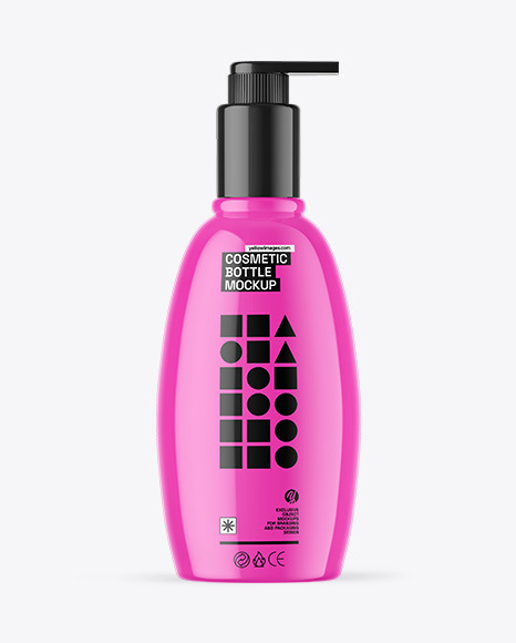 Glossy Cosmetic Bottle with Pump Mockup - Label mockup bottle