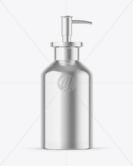 Metallic Cosmetic Bottle With Pump Mockup