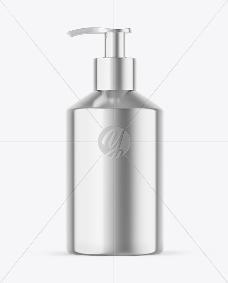 Metallic Cosmetic Bottle With Pump Mockup