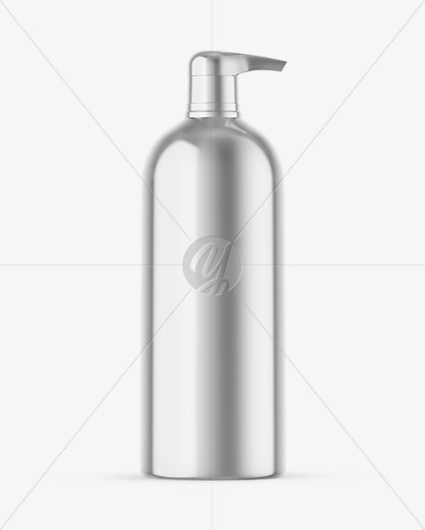 Metallic Cosmetic Bottle With Pump Mockup