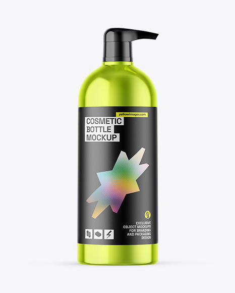 Metallic Cosmetic Bottle With Pump Mockup