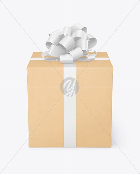 Kraft Gift Box with Glossy Bow Mockup