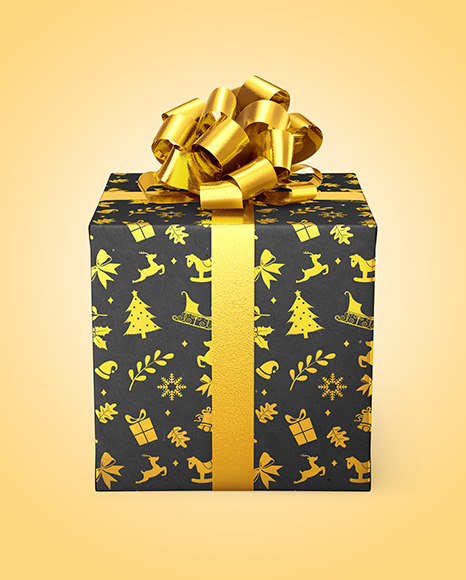 Kraft Gift Box with Glossy Bow Mockup