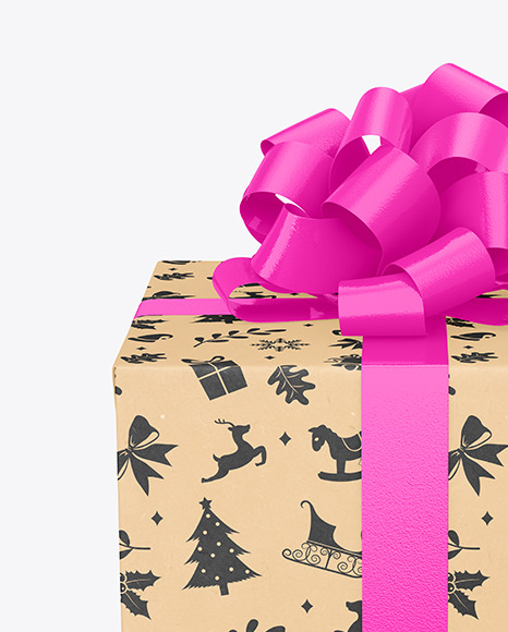 Kraft Gift Box with Glossy Bow Mockup