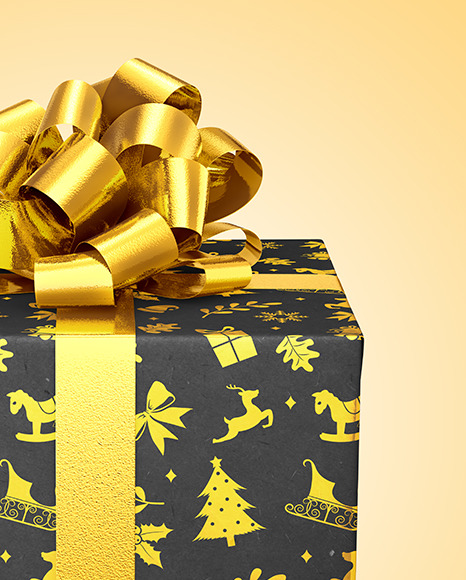 Kraft Gift Box with Glossy Bow Mockup